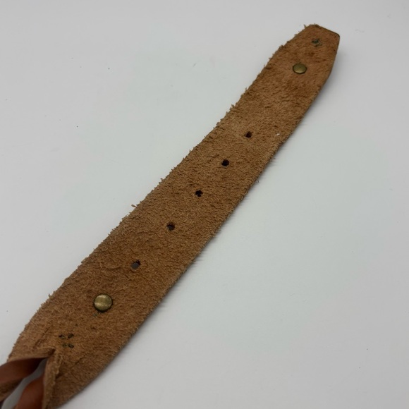 Vintage Leather Belt Braided Brass Concho  Blue Center Large 34”-38” Unisex - Picture 7 of 7